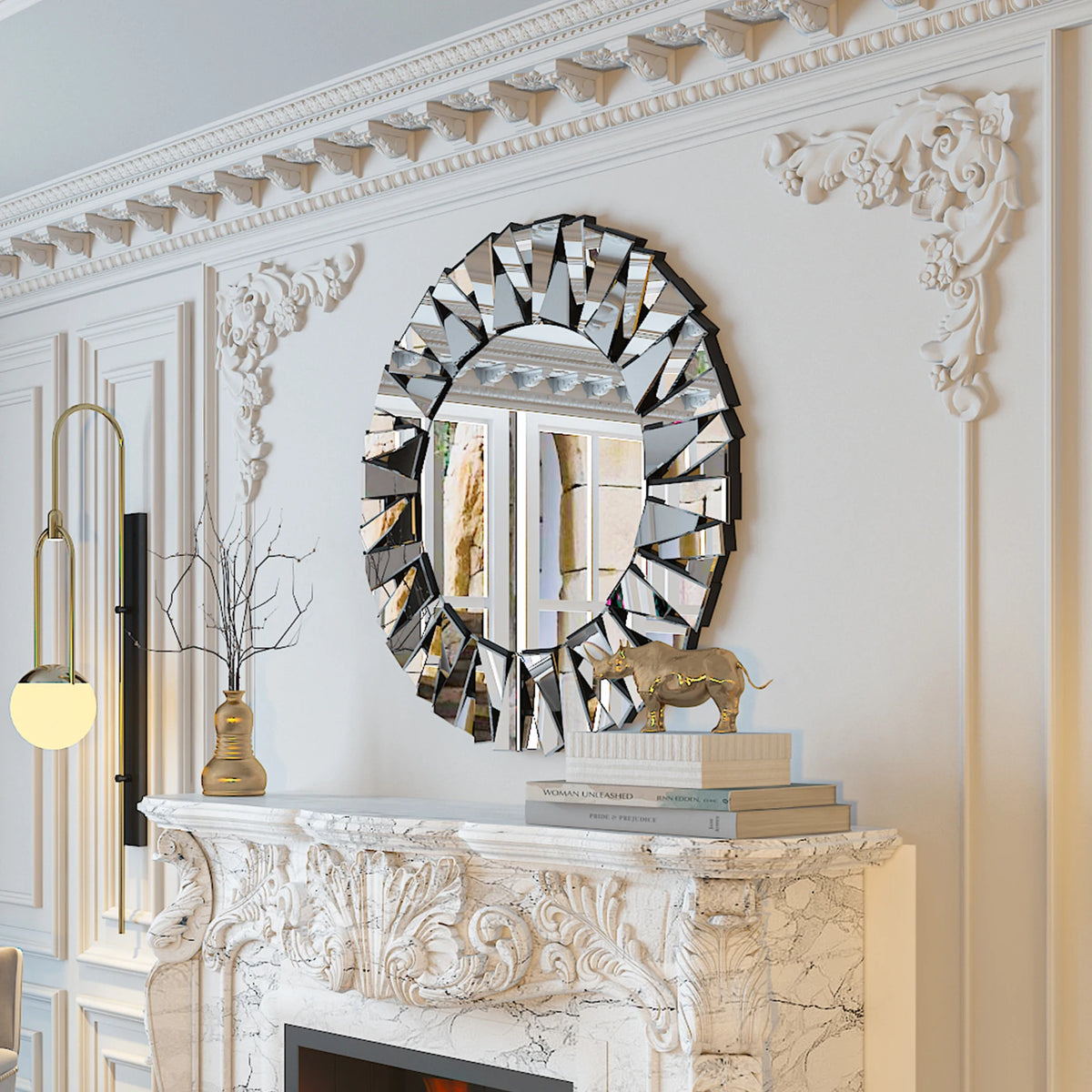 Modern Round Sunburst Wall Mirror With Elegant Beveled Glass