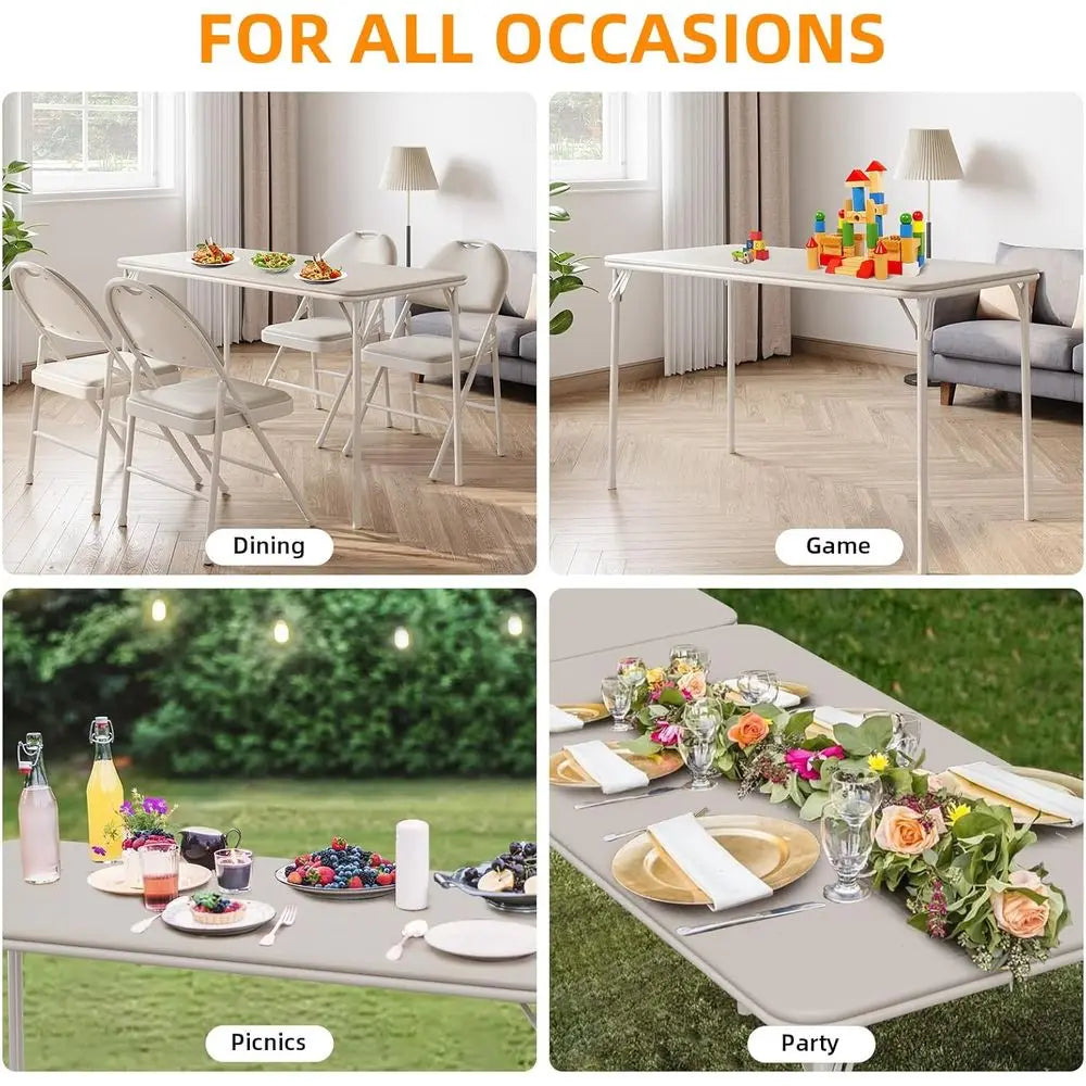 Portable folding card table in beige by S And B Enterprise with anti-slip mat for indoor/outdoor use.