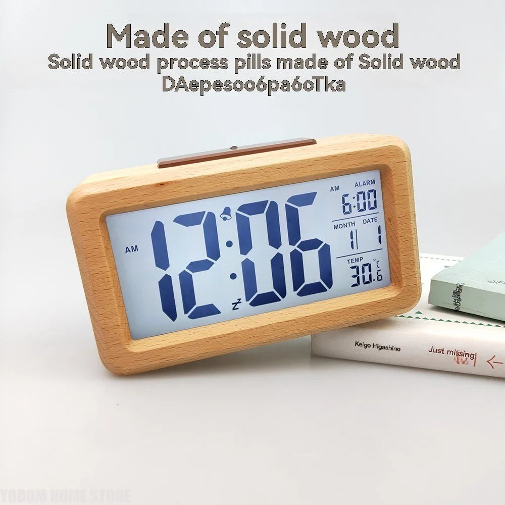 Wooden LED Digital Alarm Clock With Snooze Date Temperature by S And B Enterprise