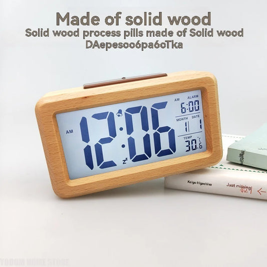 Wooden LED Digital Alarm Clock With Snooze Date Temperature by S And B Enterprise