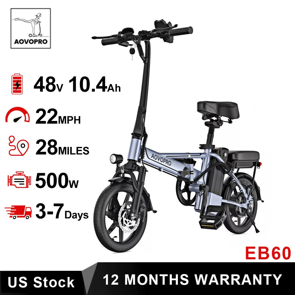 AOVOPRO EB60 Foldable Electric Bike Two Seats 500W 48V