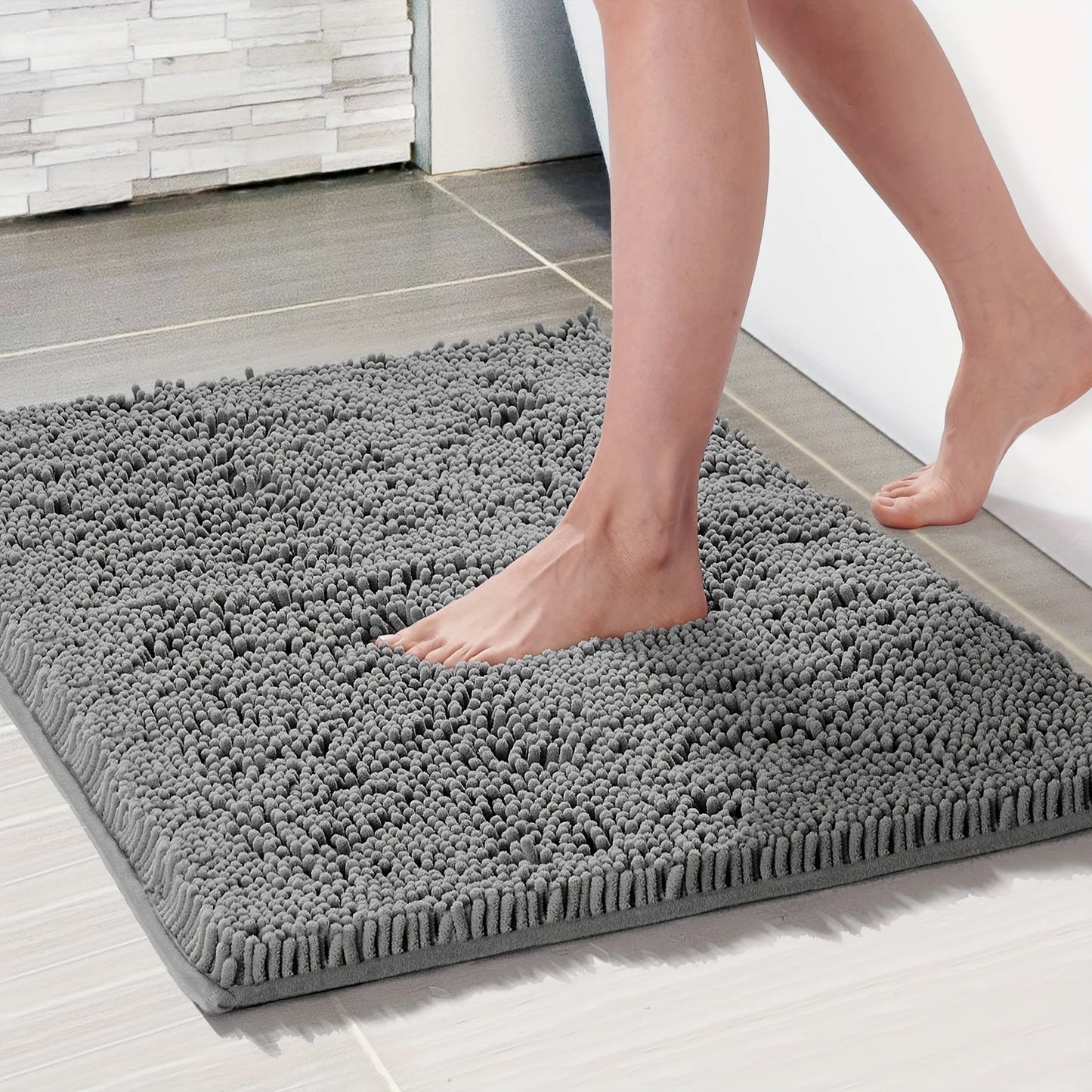 XM-Luvetoria Ultra Soft Chenille Bath Mat Super Absorbent Machine Washable