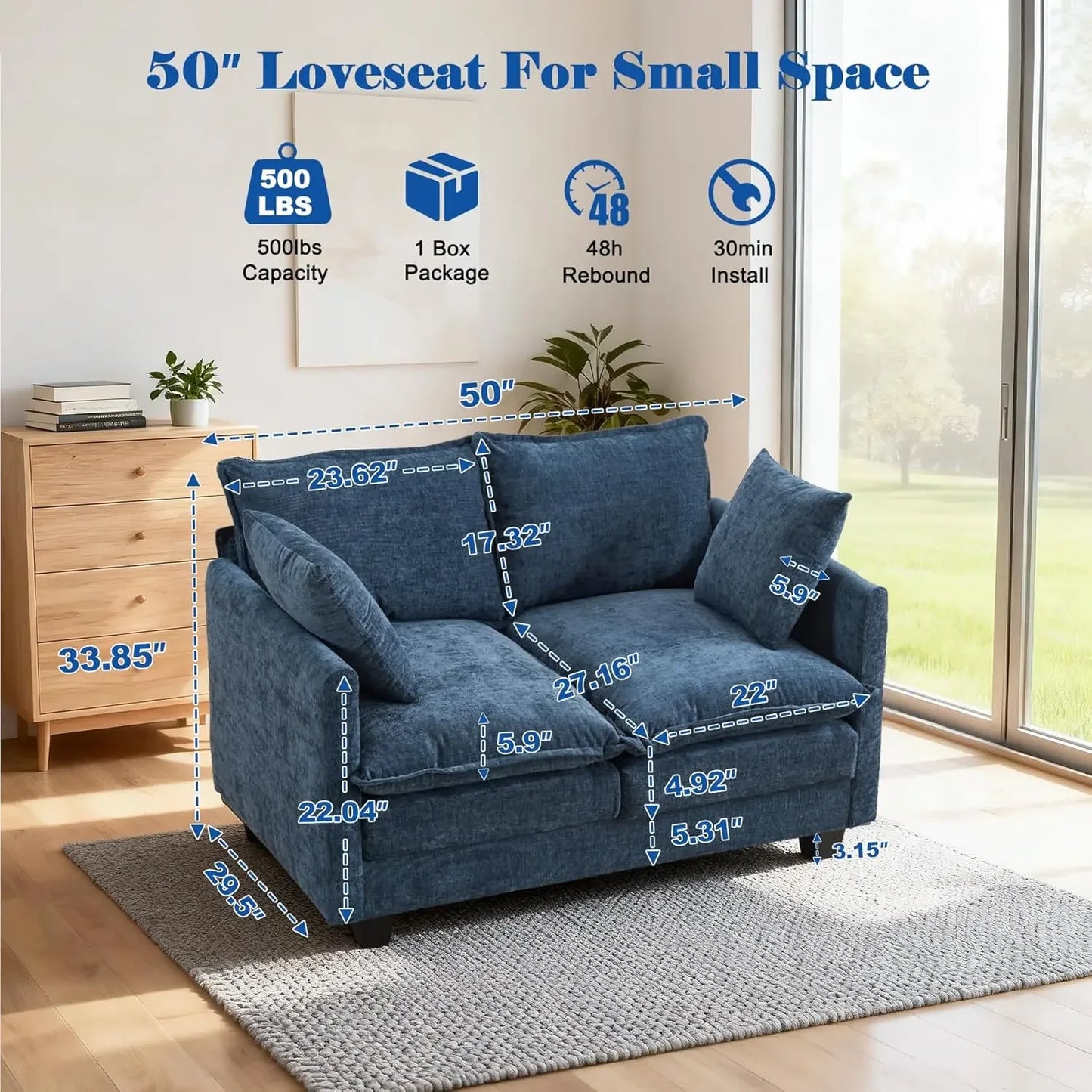 Cloud Loveseat Sofa Modern Upholstered Couch For Small Spaces