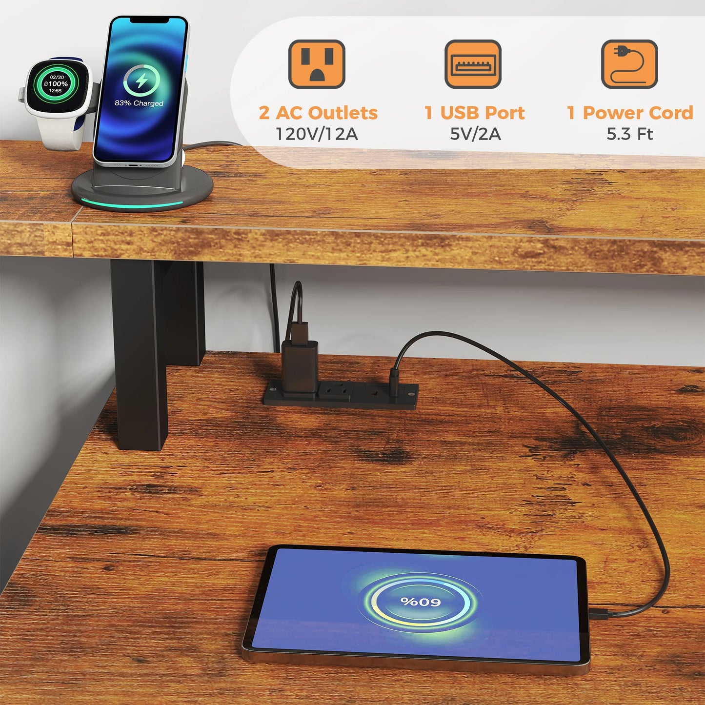 JHK Gaming Computer Desk With LED Lights And Drawers