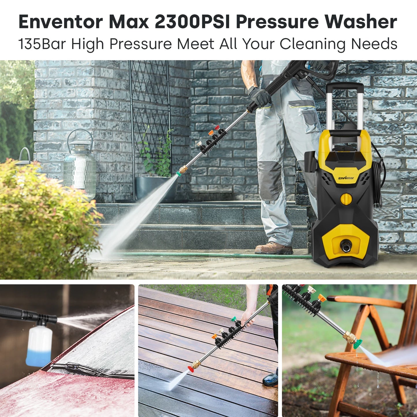 Enventor Electric Pressure Washer, 2300 PSI, Portable High Pressure Cleaner Machine, with 4 Nozzles, Foam Cannon for Cars, Homes by S And B Enterprise