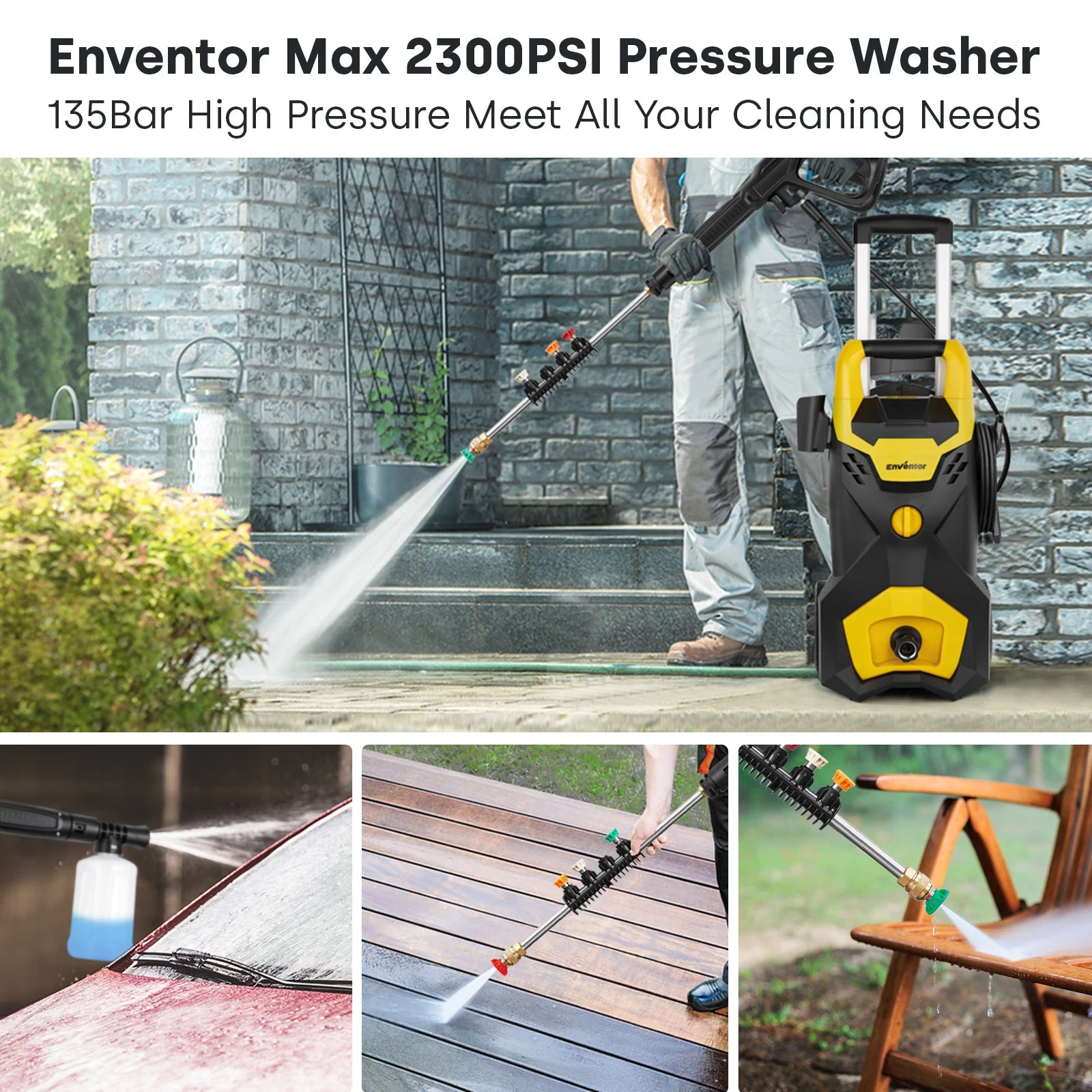 Enventor Electric Pressure Washer, 2300 PSI, Portable High Pressure Cleaner Machine, with 4 Nozzles, Foam Cannon for Cars, Homes by S And B Enterprise
