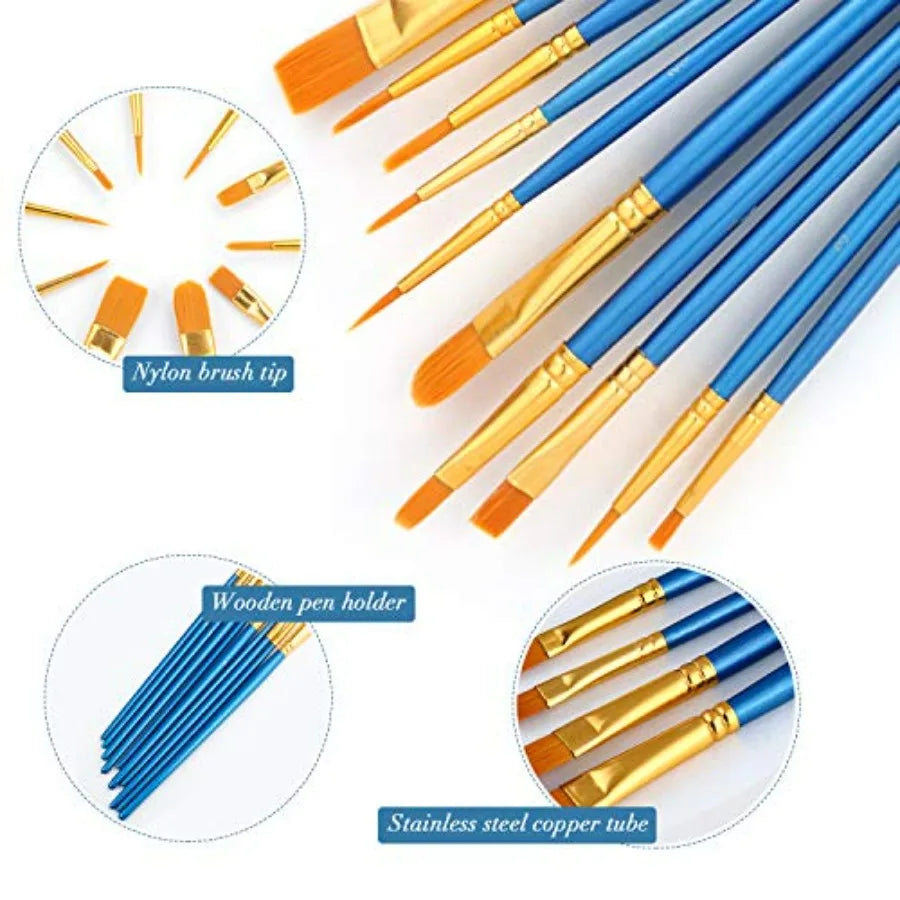 Acrylic Paint Brush Set 1 Pack 10 pcs Watercolor Brushes with Nylon Hair for All Purpose Oil Watercolor Painting Artist Profess by S And B Enterprise