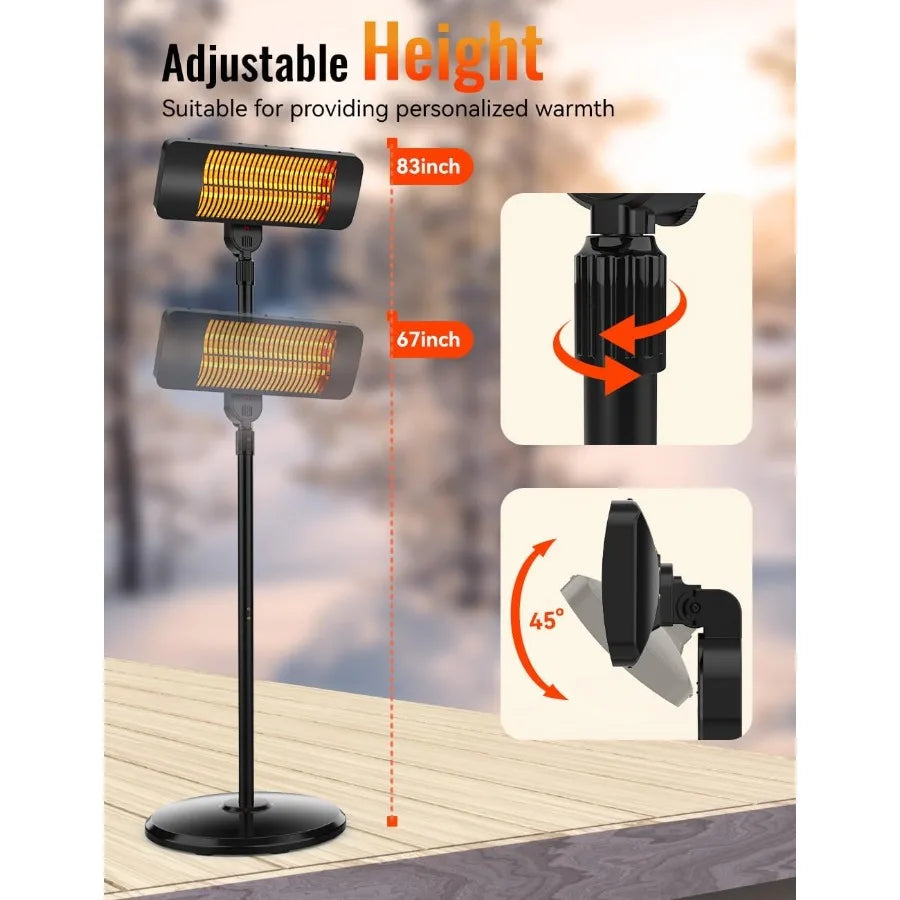 Outdoor Heaters for Patio 12H Timerand3 Heat Level IP54 Waterproof Electric Heater 1500W Infrared Heating Covers 300Sq.ft Tip-O