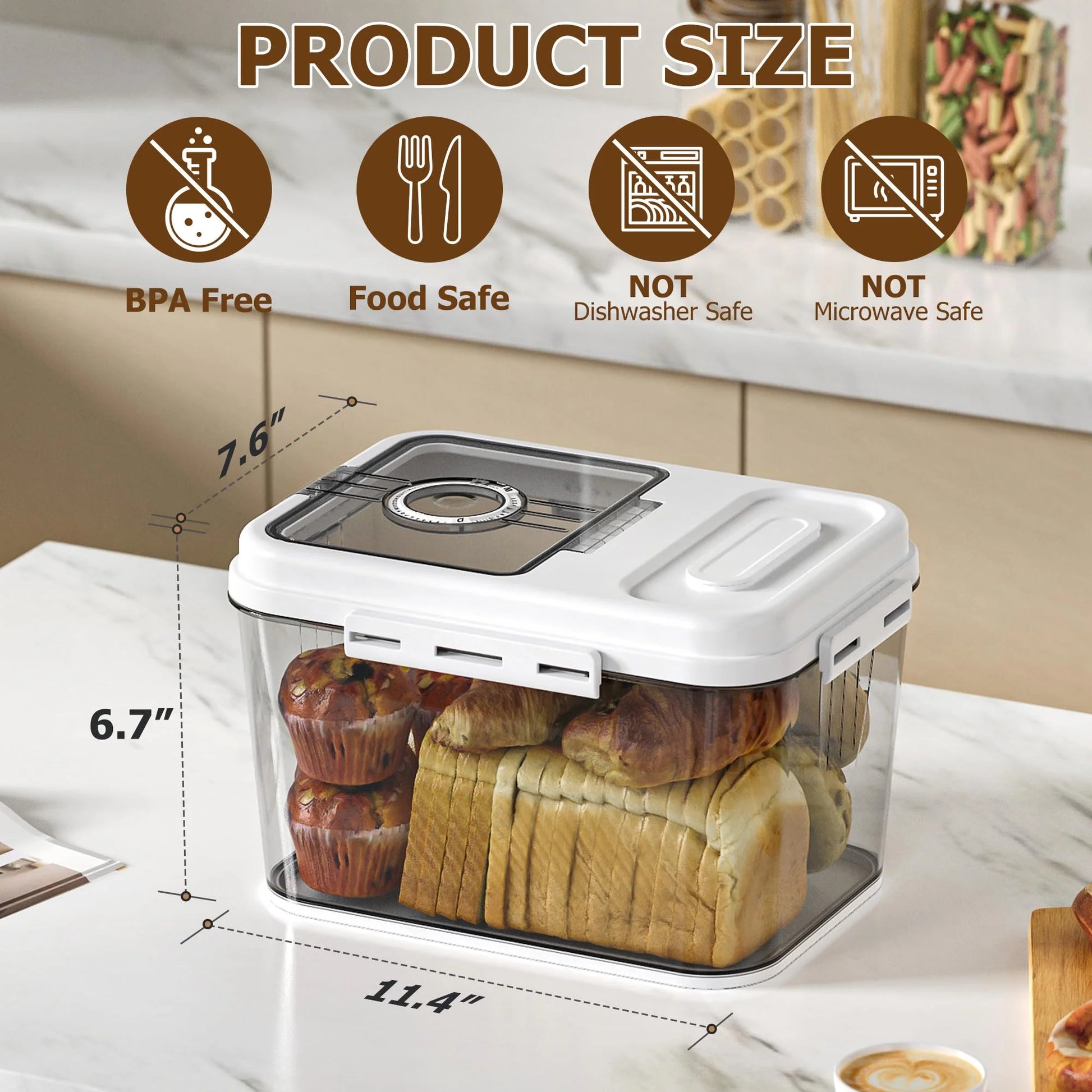 Bread Box For Kitchen Countertop, Airtight Bread Storage Container, Time Recording Bread Keeper with Lid,Bread Storage For Homemade Breads, Toast, And Cookies, White Bread Holder. by S And B Enterprise