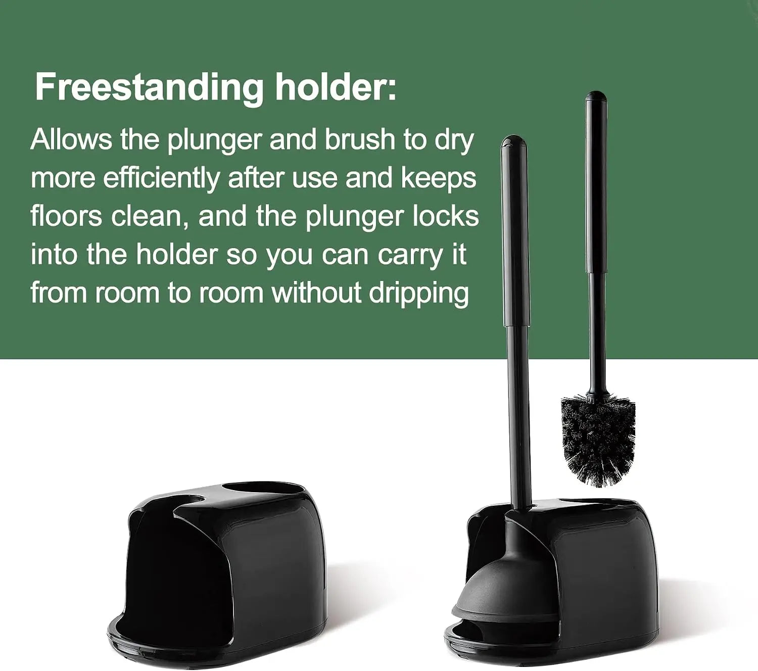2 In 1 Toilet Brush And Plunger Set With Silicone Brush Head Strong Suction Rubber Cup Space Saving Bathroom Cleaning Tool With Storage Holder Toilet Brush Toilet Plunger Bathroom Cleaning Tools by S And B Enterprise