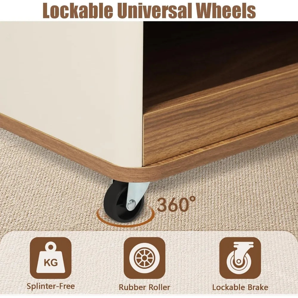 Farmhouse Wood Coffee Table With Wheels And Storage