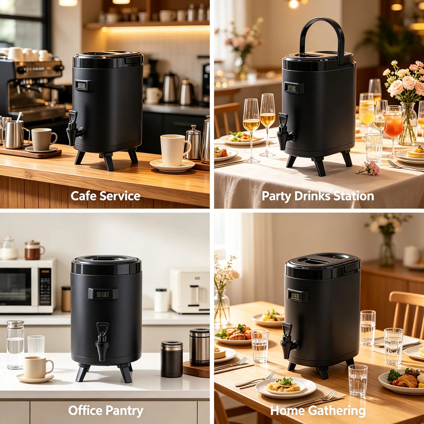 Insulated Beverage Dispenser 8L/2.11Gal, Hot & Cold Water Jug with Faucet & Thermometer, 24H Temperature Retention, Stainless Steel Liner for Coffee Tea Milk, Black by S And B Enterprise
