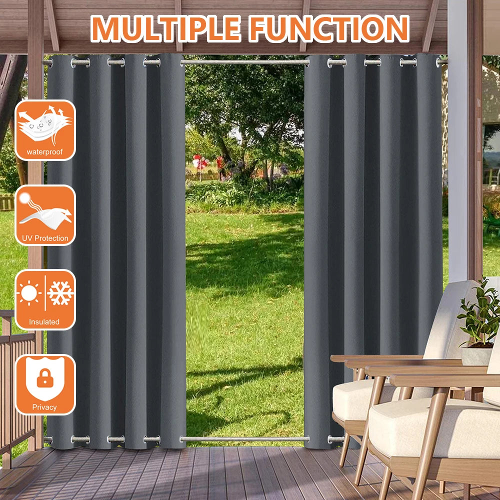 Patio Outdoor Curtain Waterproof Thermal Insulated Double Grommets Sun Block Windproof Window Curtains For Garden Drapes Porch by S And B Enterprise