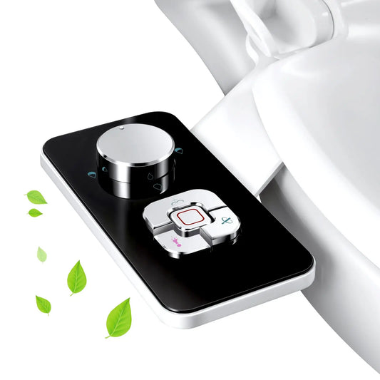 SAMODRA Bidet Attachment, non-electric cold-water with chrome pressure-control dial on glossy black panel