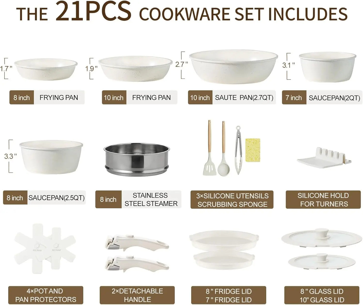Ceramic Nonstick Cookware Set With Removable Handles