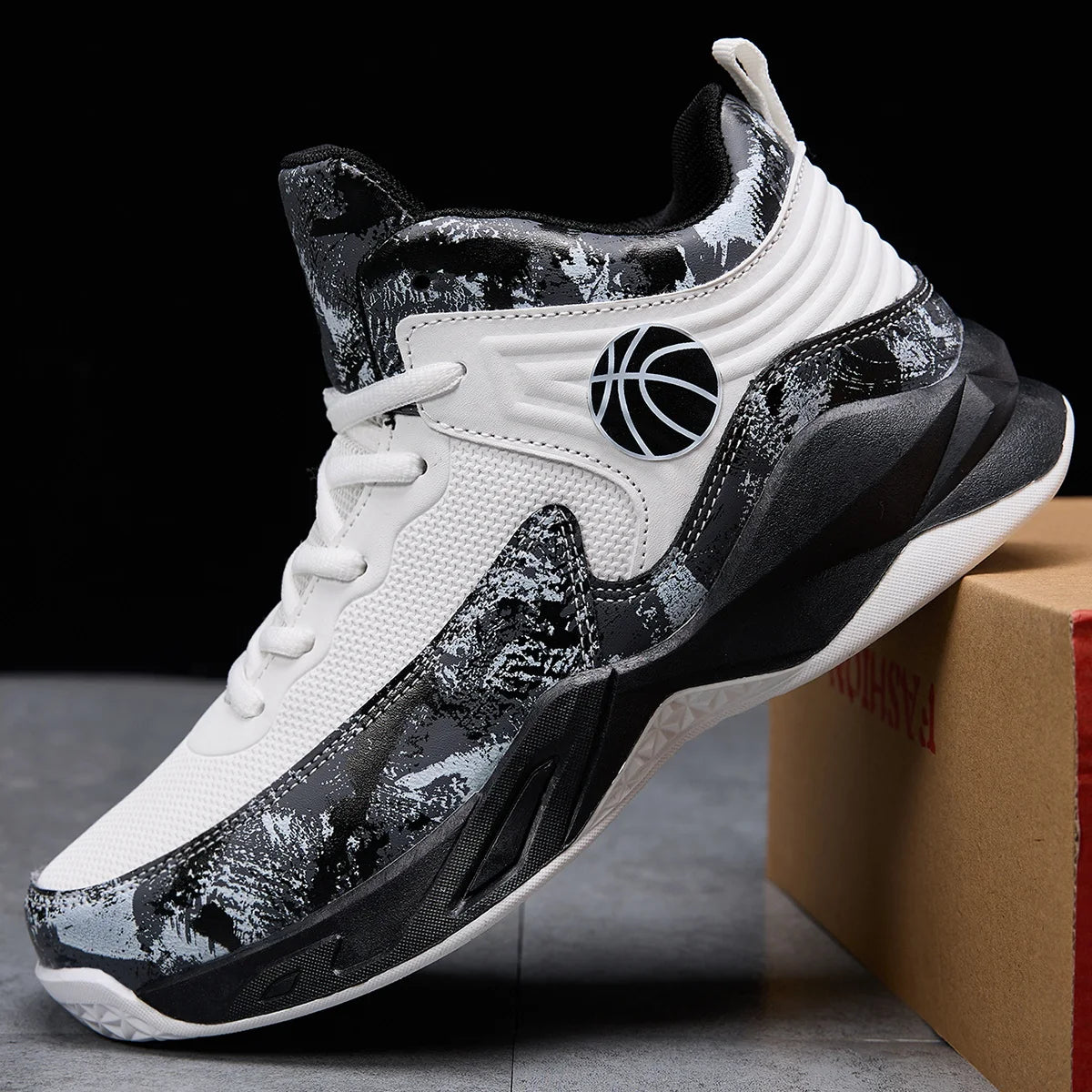 NONECN Kids Breathable HighTop Basketball Sneakers With Star Pattern