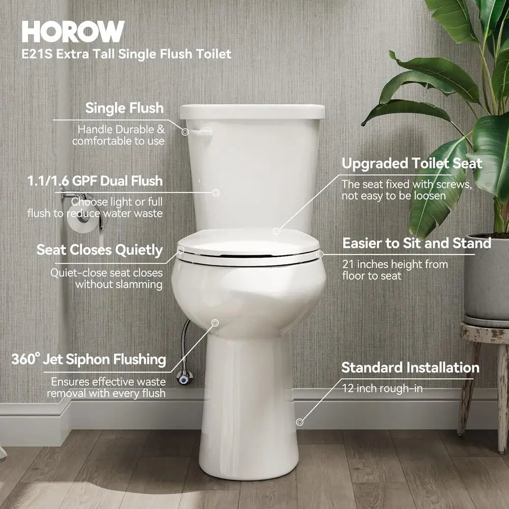 21 Inch Tall Toilets, Extra High Toilets with Comfort Chair Height Seat, 1.28 GPF Single Flush Two-Piece Toilet, 12" Rough In El by S And B Enterprise