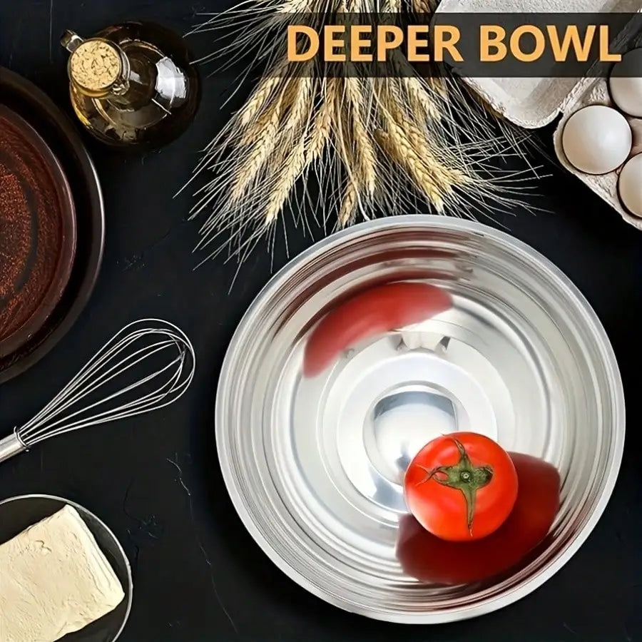 7PC Food Grade Stainless Steel Mixing Bowls Set,Kitchen Bowl, Salad Bowl, Metal Mixing Bowl,Nesting Stackable Deep Basin with Sealed Lid,BPA Free Dishwasher Safe for Cooking Prep,Fruit Washing, Marinating, Salad Making,Food S by S And B Enterprise