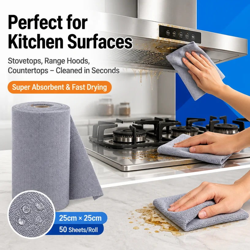 50pcs Non-Stick Oil Dish Cloths, Tear-Off Microfiber Rags, Super Absorbent Kitchen Cleaning Towels for Stove by S And B Enterprise