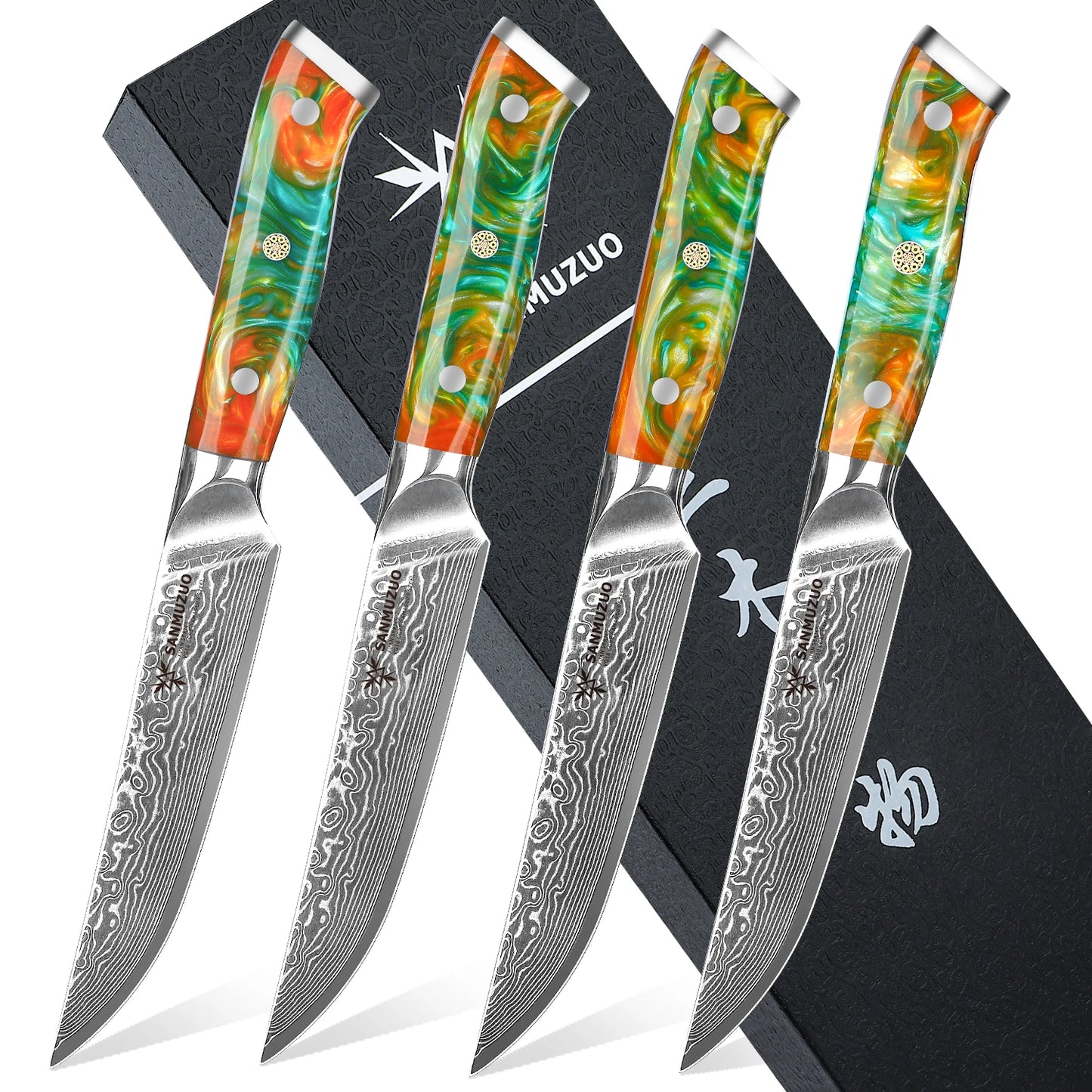 SANMUZUO Damascus Steel 4-Piece Steak Knife Set Ultra Sharp