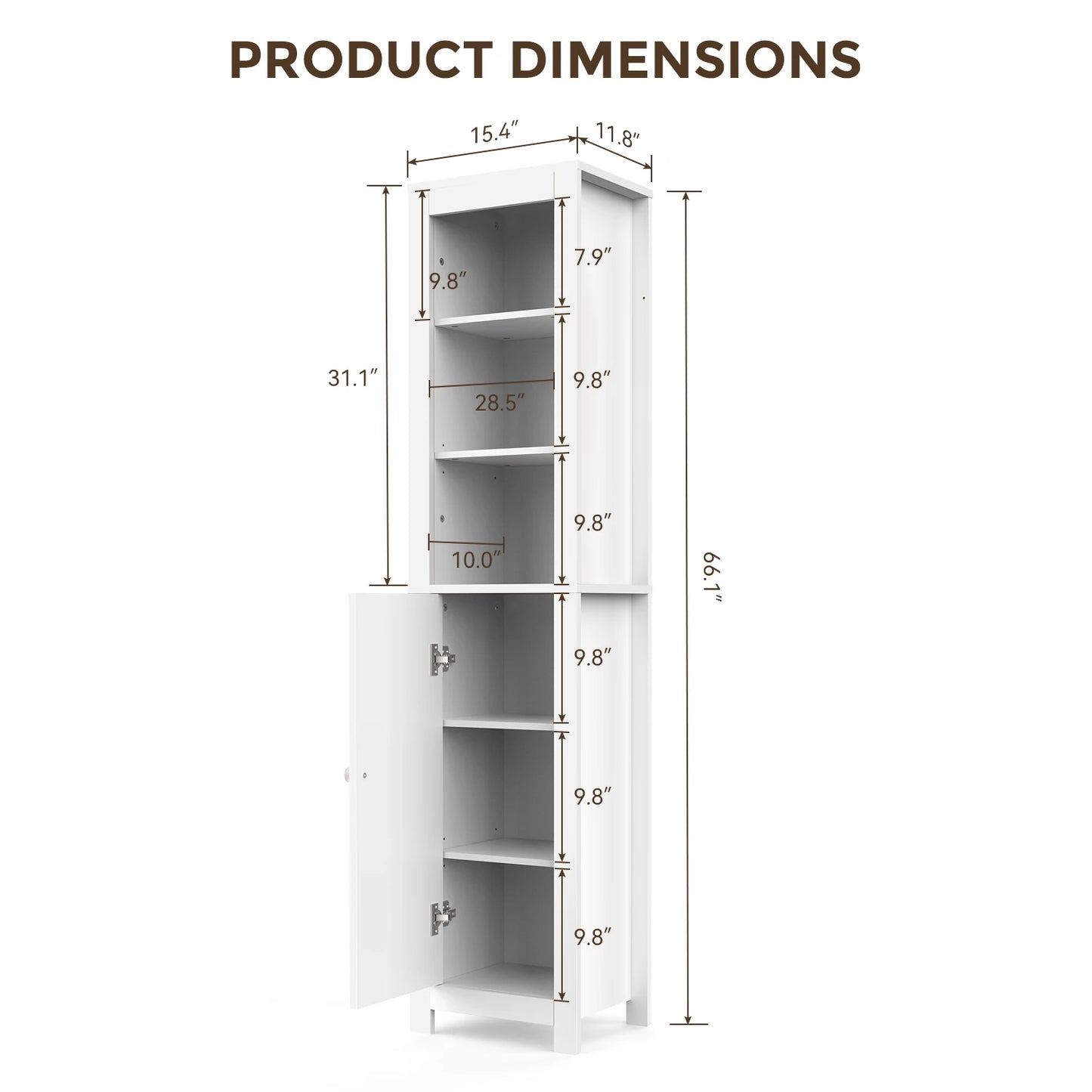 TinyNest Bathroom Storage Cabinet, 66.1 inch Tall Wood Floor Narrow Cabinet with Adjustable Shelves & Doors & Anti-Tip Design, Freestanding Toilet Closet Organizer for Bedroom, Living Room, Entryway, Kitchen by S And B Enterprise