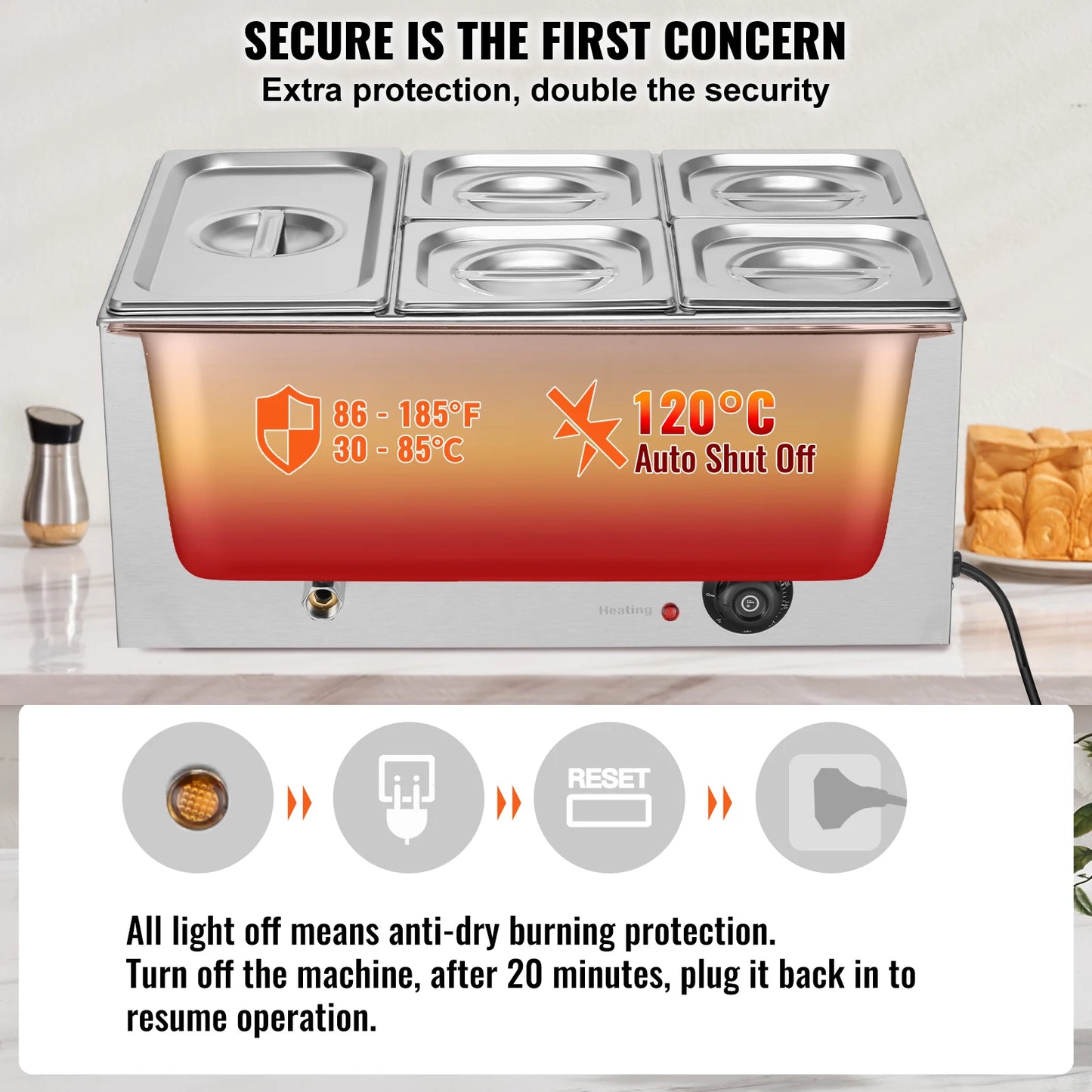 SucceBuy 5 Pan Countertop Food Warmer Electric Steam Table