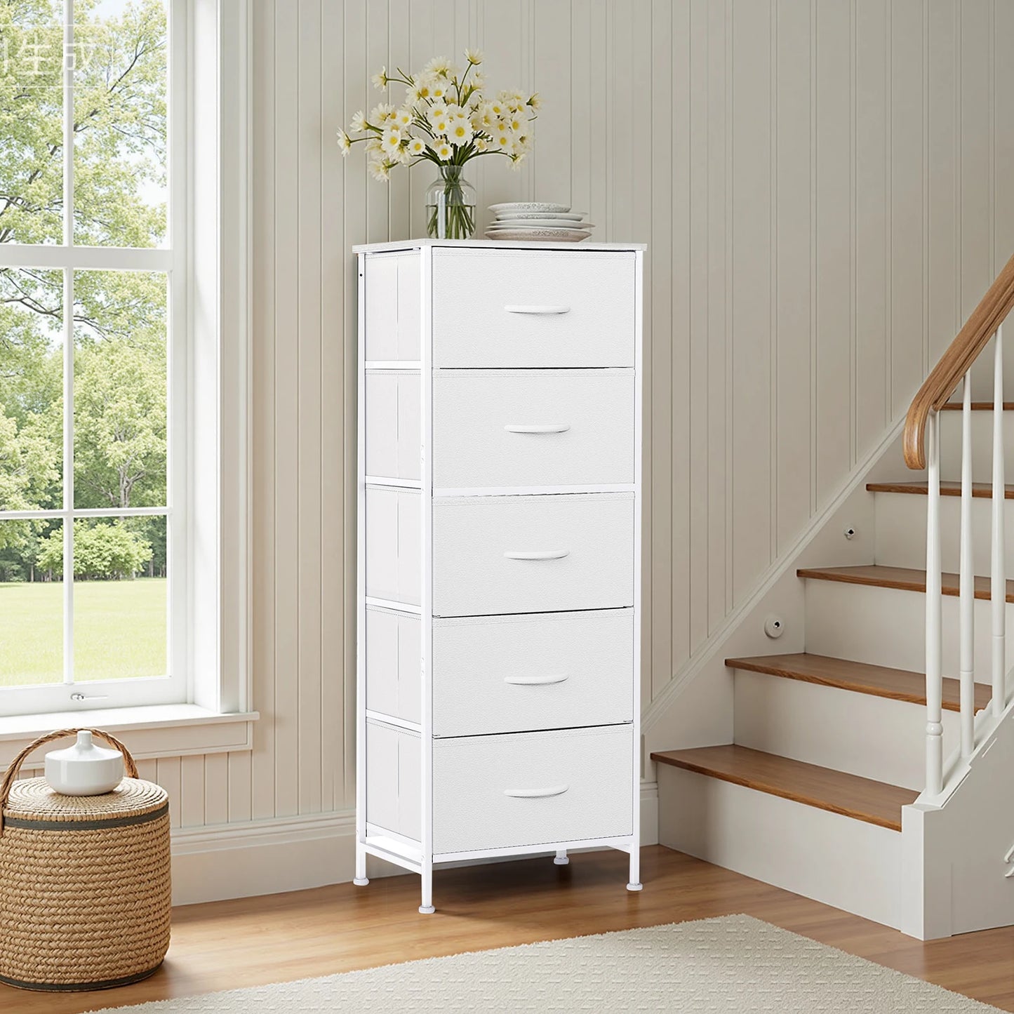 JHK 48IN Dresser For Bedroom With 5 Fabric Drawers Nightstand Wardrobe Steel Frame Closet For Clothes Storage Cabinet Furniture by S And B Enterprise