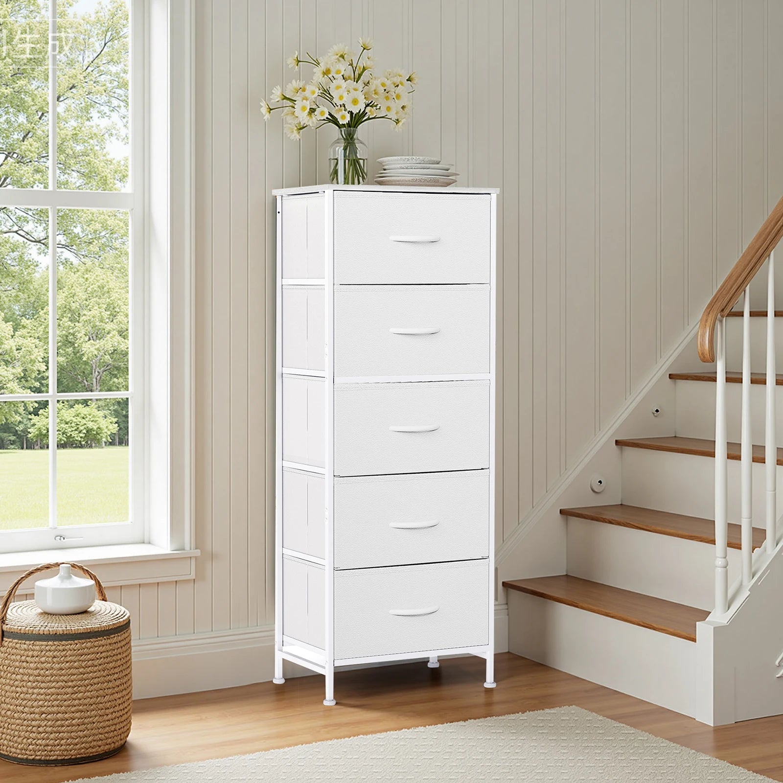 JHK 48IN Dresser For Bedroom With 5 Fabric Drawers Nightstand Wardrobe Steel Frame Closet For Clothes Storage Cabinet Furniture by S And B Enterprise