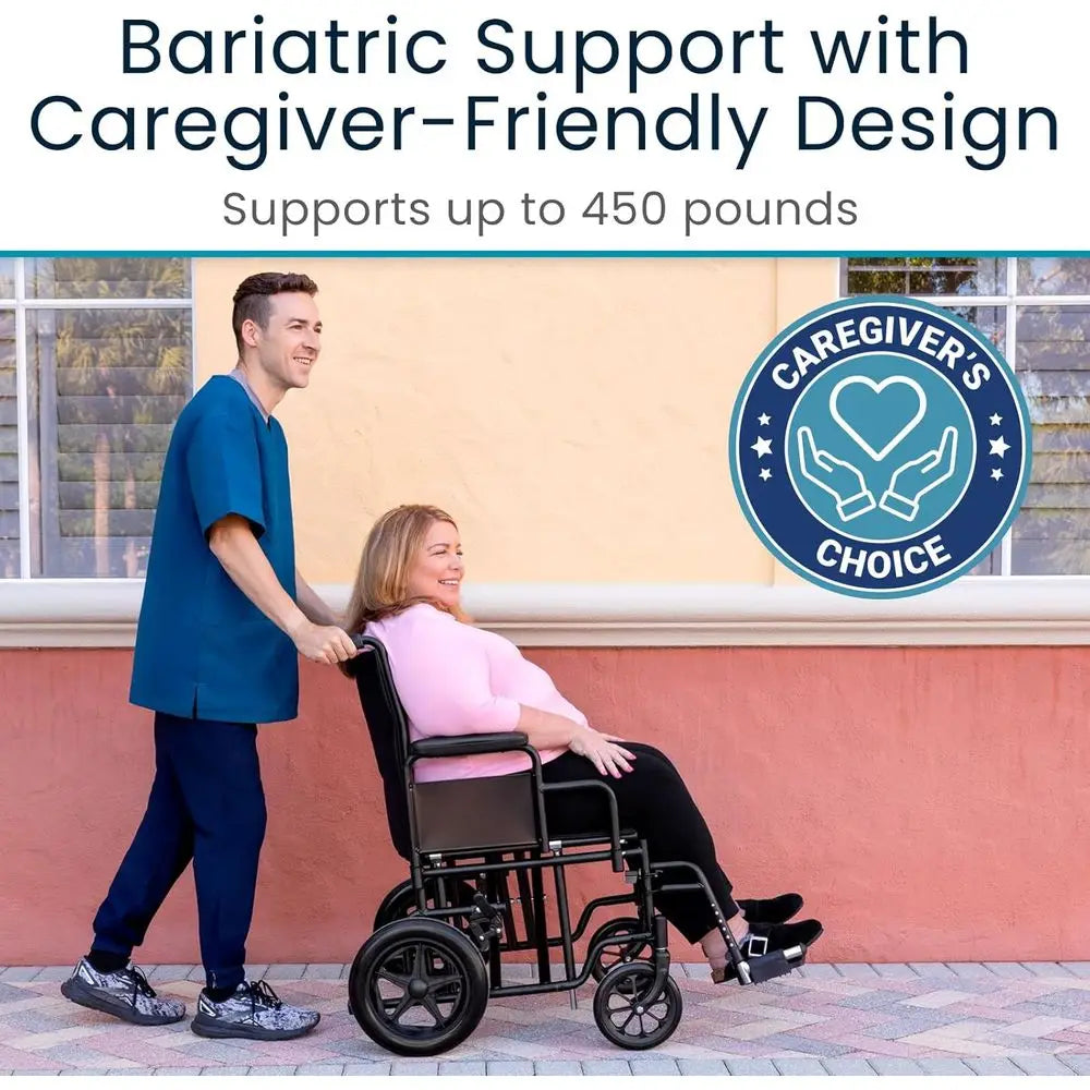 Bariatric Transport Wheelchair for Adults - Supports 450lbs - Foldable, Heavy Duty Travel Wheel Chair - Portable, Transfer Aid w by S And B Enterprise