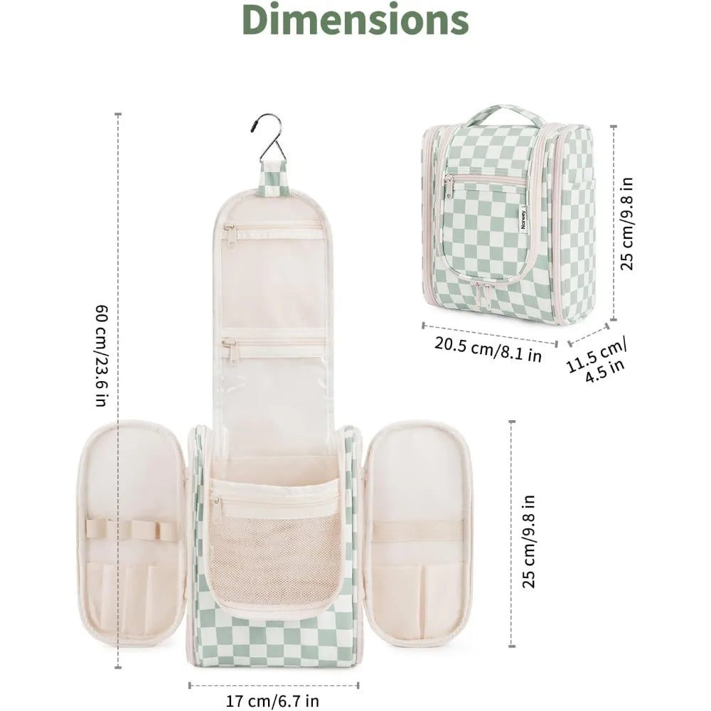 Hanging Travel Toiletry Bag For Women Checkered Makeup Organizer Cosmetics by S And B Enterprise