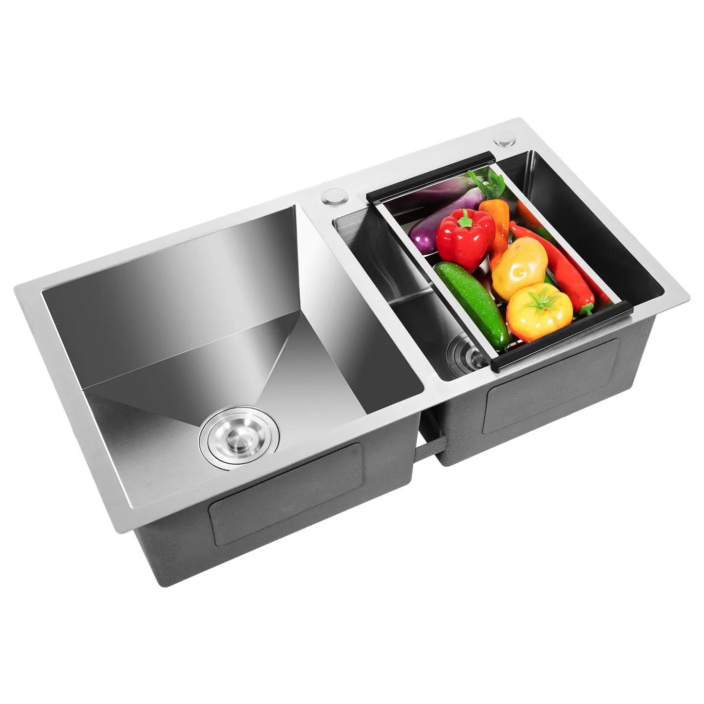 Stainless Steel Double Bowl Drop-In Kitchen Sink With Noise Reduction
