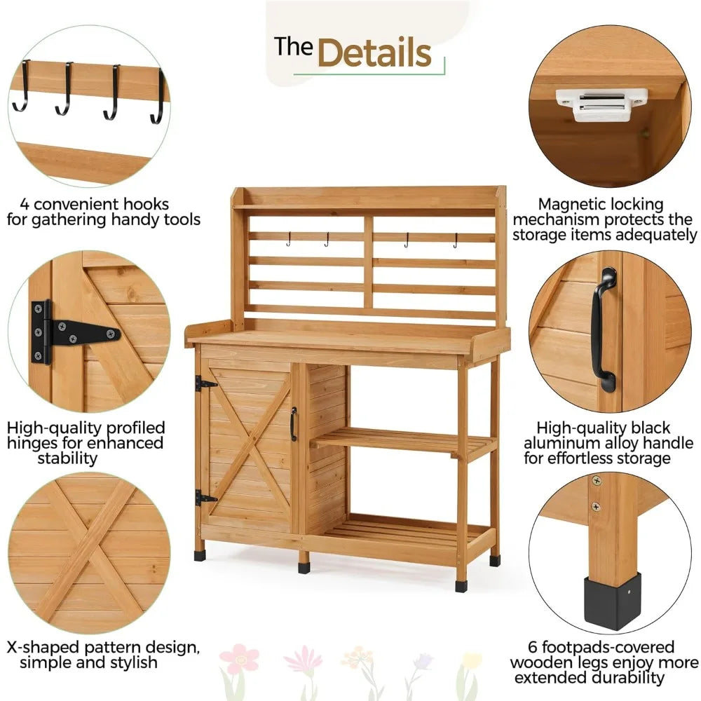 Outdoor Potting Bench And Horticulture Work Table With Storage Cabinet