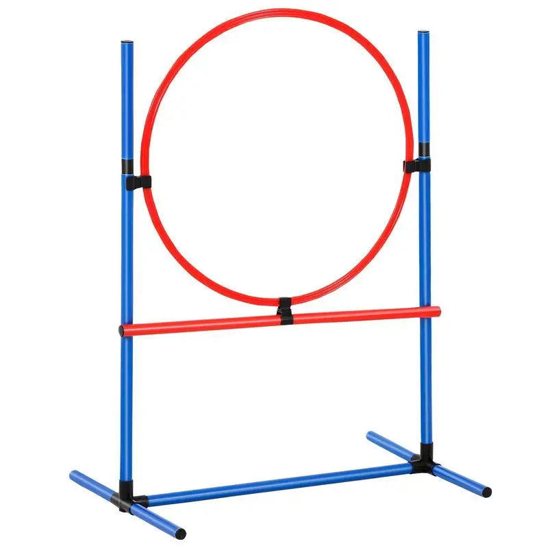Dog agility hoop hurdle by S And B Enterprise with blue posts and red ring