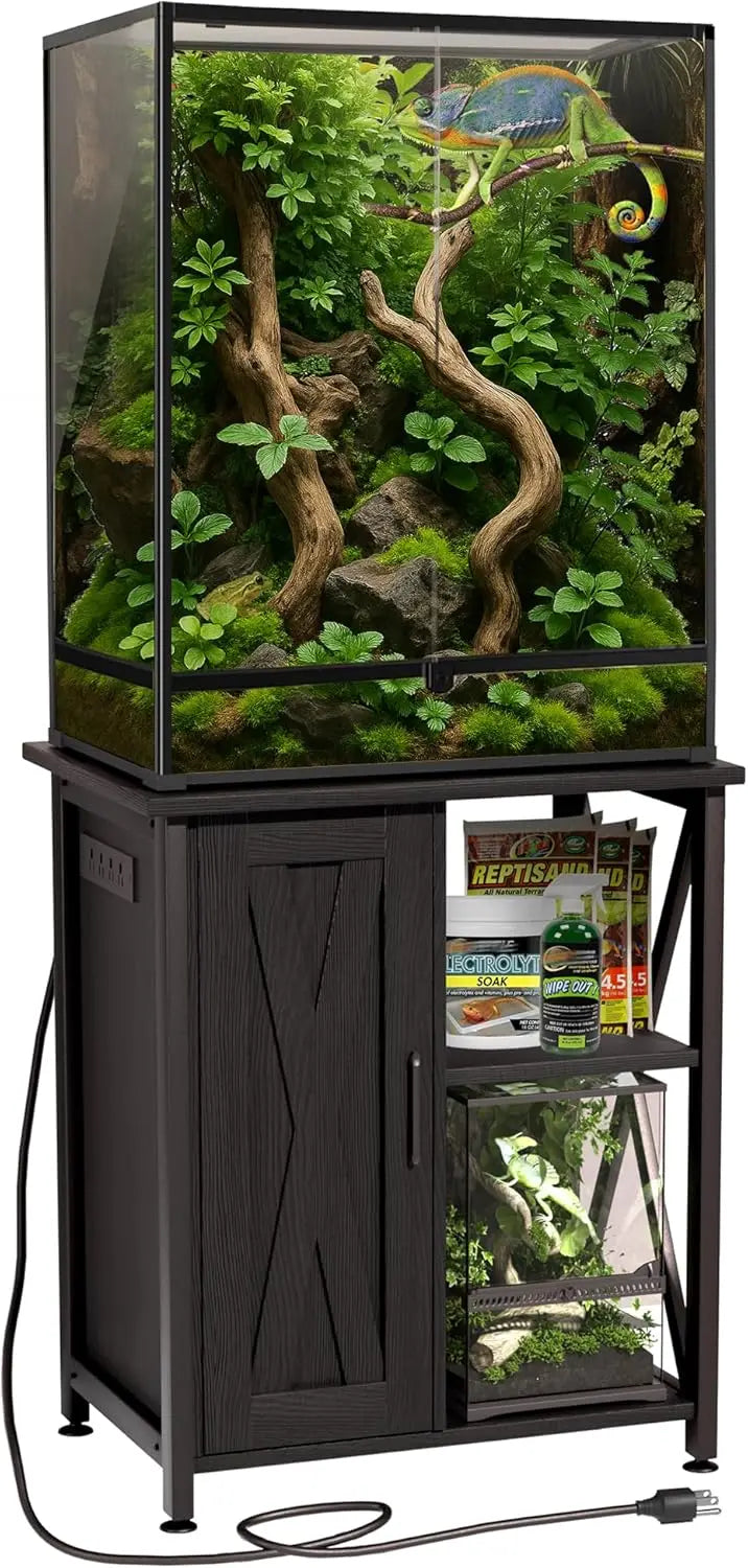 Reptile Tank Stand With Power Outlet And Storage Cabinet