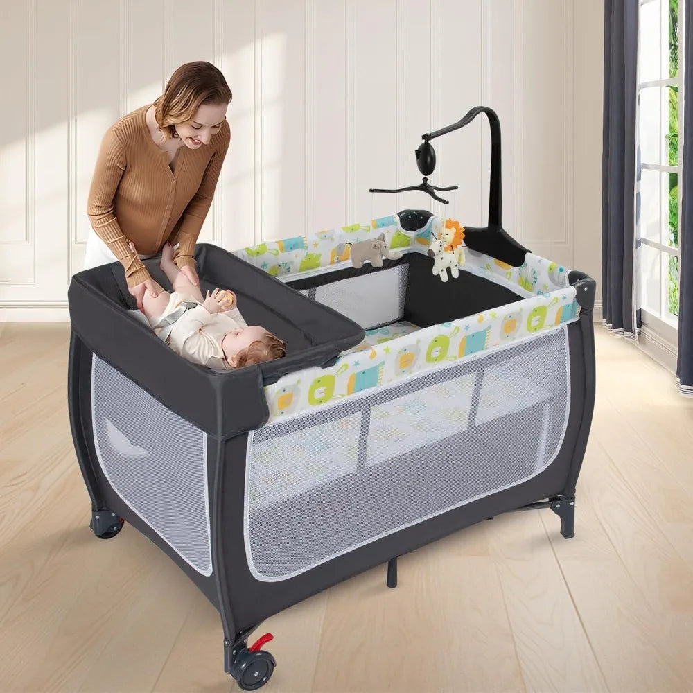 4 in 1 Portable Baby Playard with Adjustable Canopy Music Box Changing Table for Newborn Infant Toddler by S And B Enterprise
