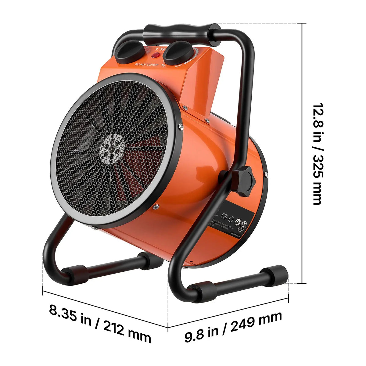 Greenhouse Heater by S And B Enterprise, 1500W orange portable electric space heater with fan, IPX4 protection and 25° adjustable angle
