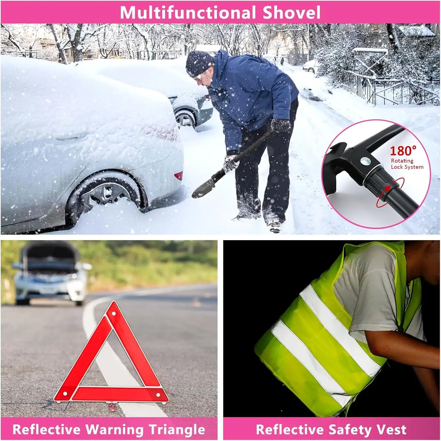 Portable Car Emergency Kit With Jumper Cables First Aid Tools