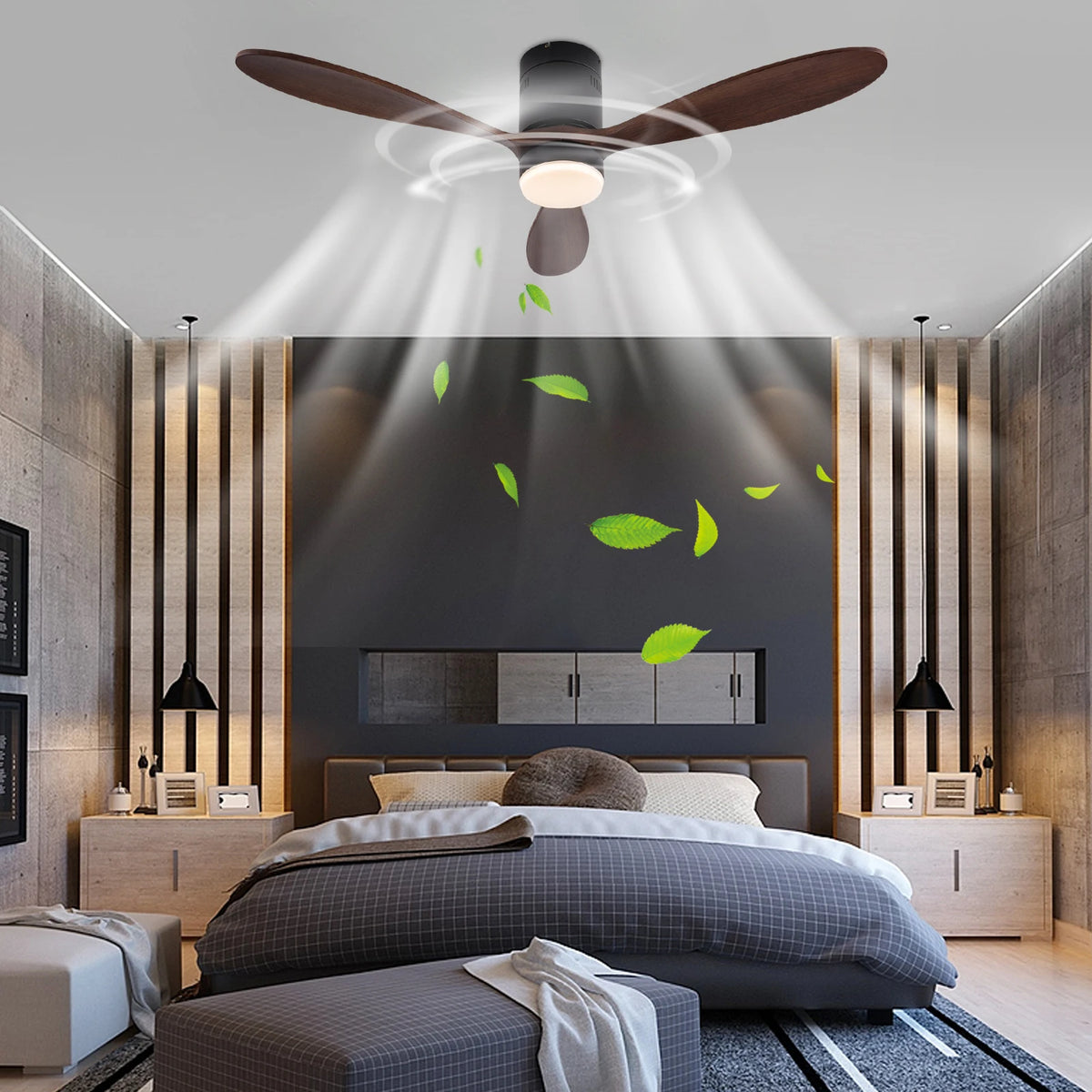 S And B Enterprise 52-inch smart ceiling fan with remote, wood blades, dimmable LED light