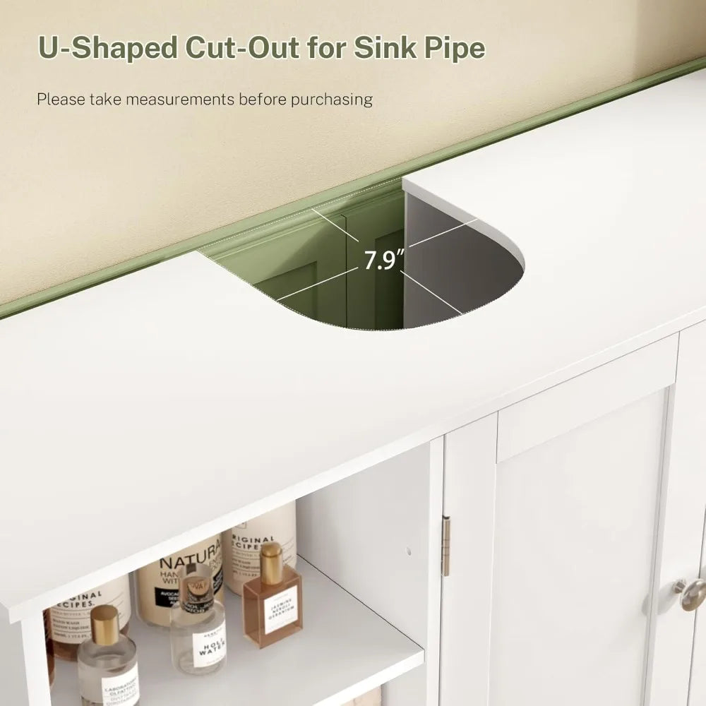 Under Sink Storage Cabinet With 2 Doors And Adjustable Shelves