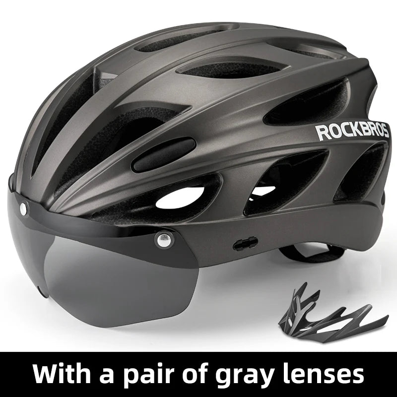ROCKBROS bike helmet, dark gray, breathable lightweight unisex MTB/road helmet with gray lenses
