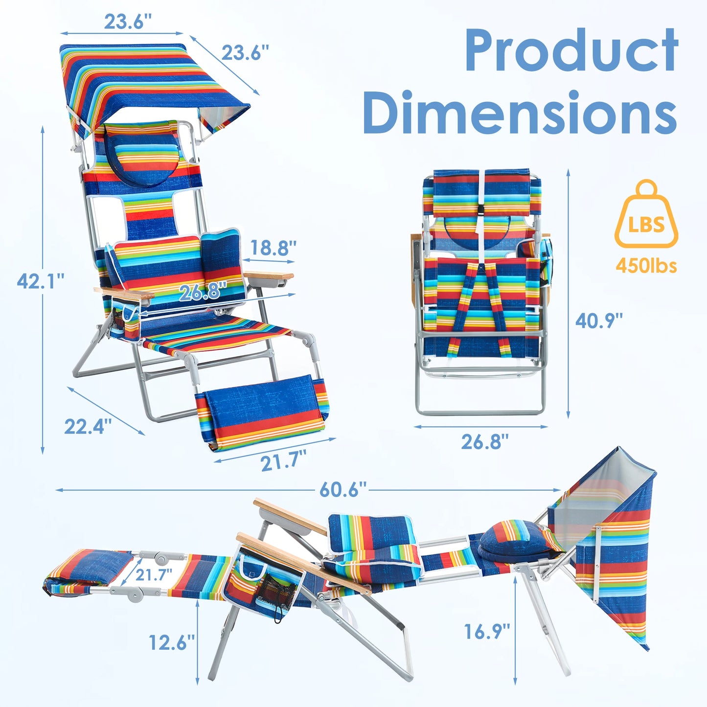 TCGBKAF Folding Beach Chair With 5 Position Footrest Face Arm Hole by S And B Enterprise