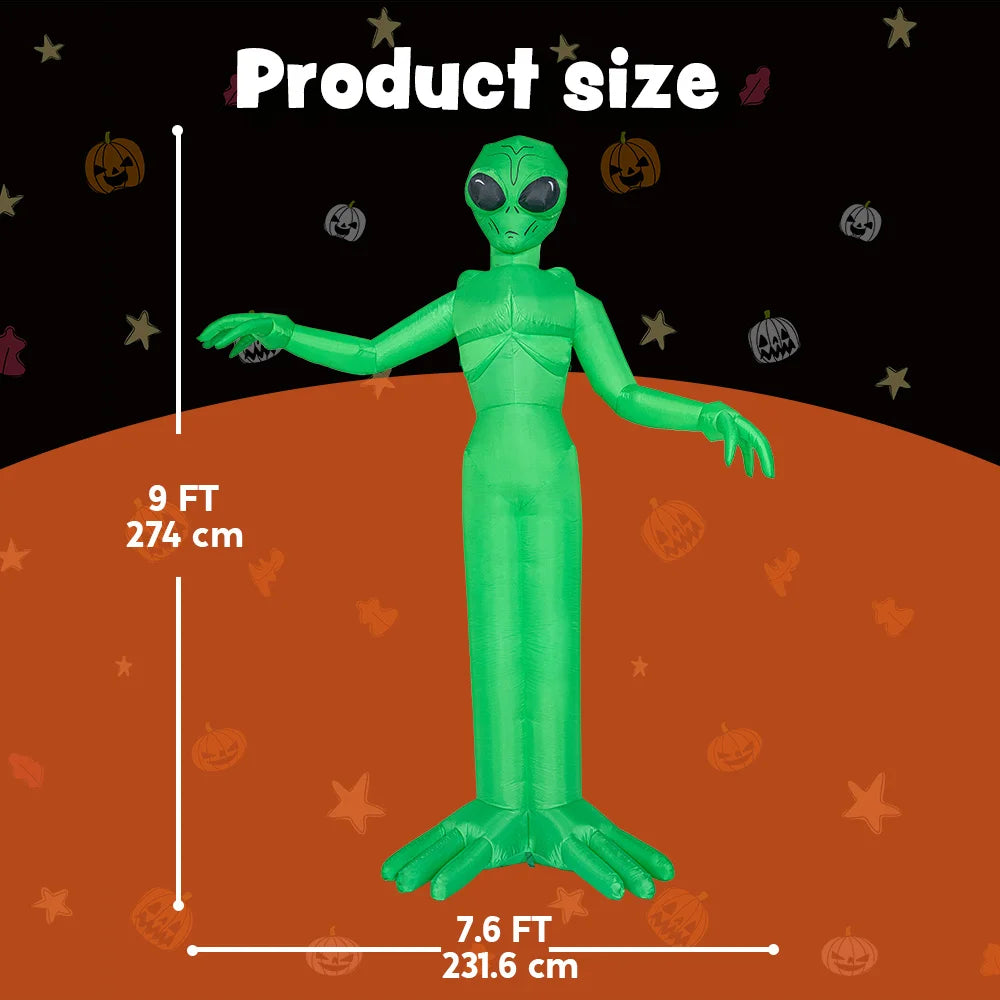 9 ft green alien inflatable Halloween decoration with built-in LEDs for outdoor yard decor by S And B Enterprise