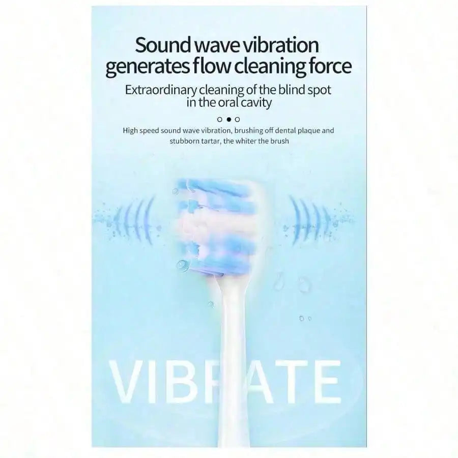 Electric sonic toothbrush with white handle and blue bristles