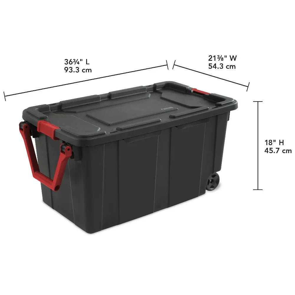Sterilite 40-gallon extra-large wheeled storage bin, black plastic, 2-pack.