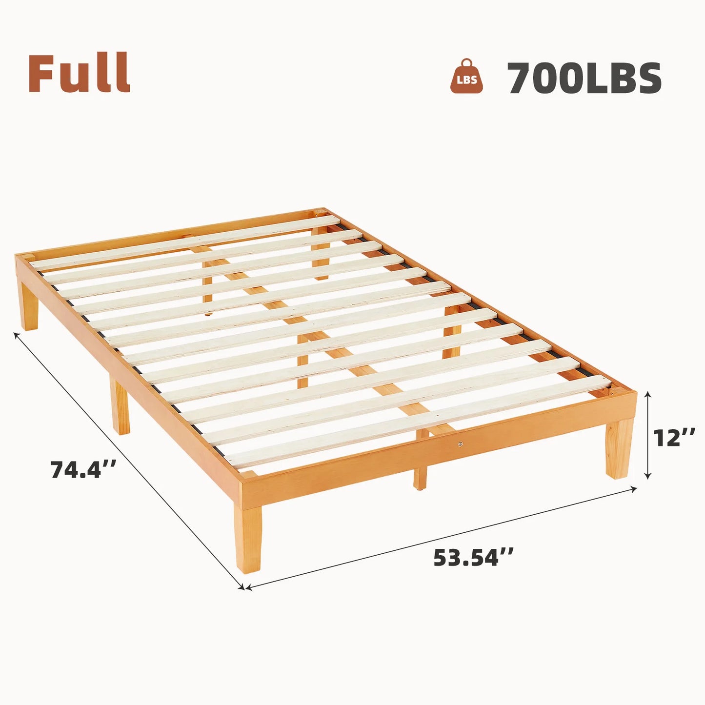 JHK Solid Wood Bed Frame With Slat Support Easy Assembly by S And B Enterprise