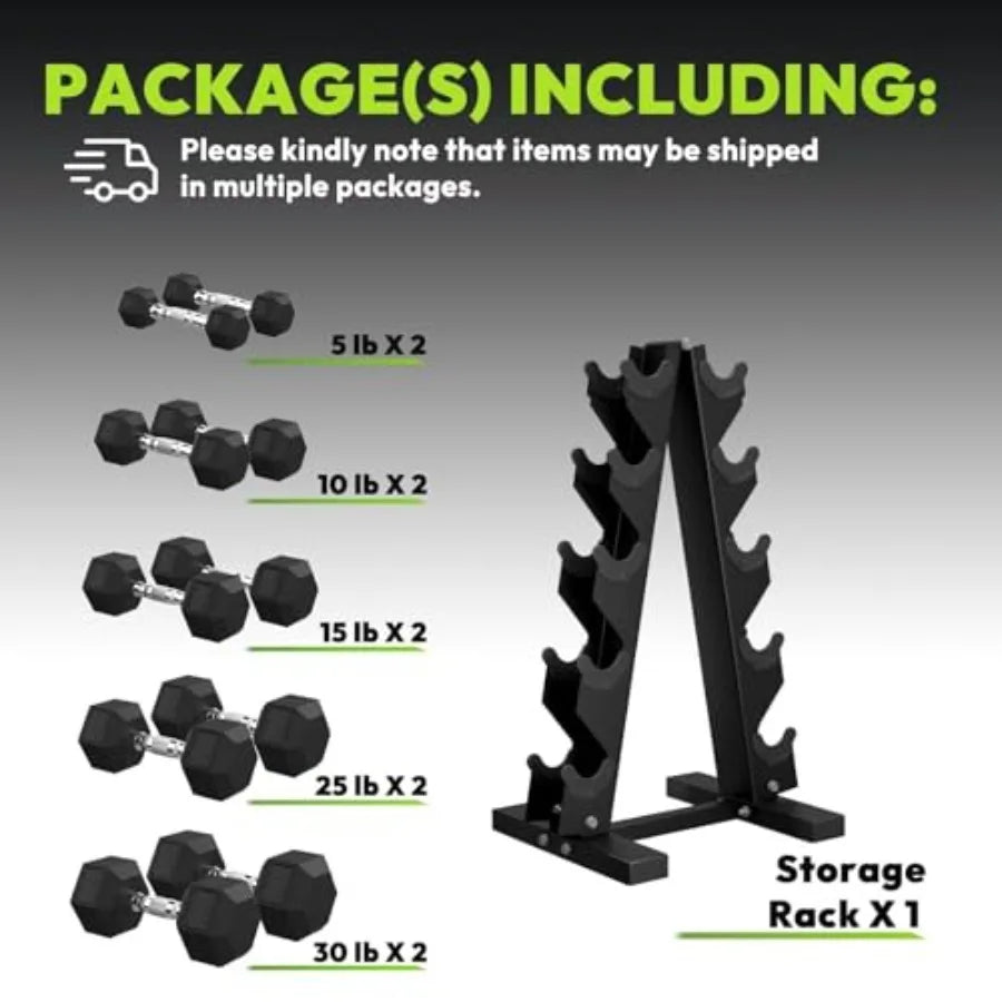 Rubber Coated Hex Dumbbell Set With A Frame Rack And Ergonomic Handles by S And B Enterprise