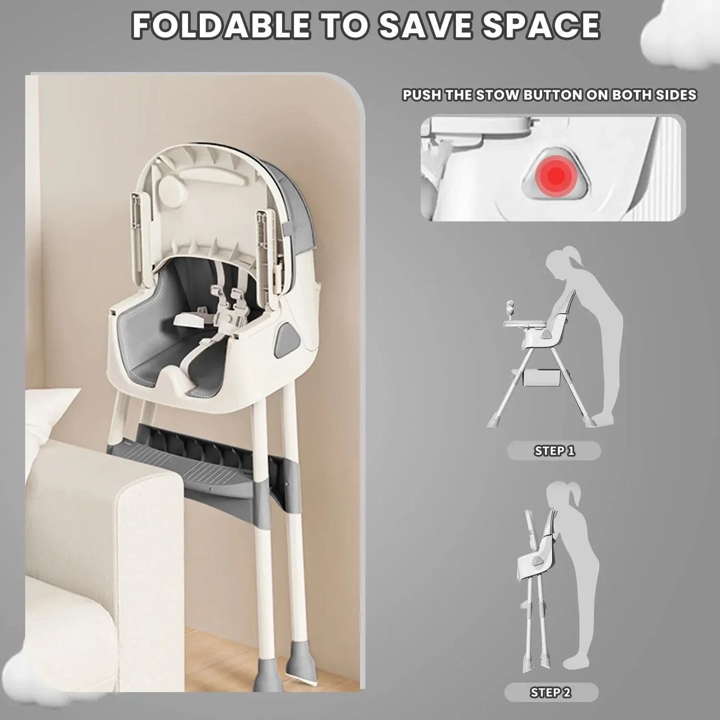 Foldable Baby High Chair 6 Months Plus, with Large Antislip Pad & ToyRack, Easy to Clean Feeding , E500 by S And B Enterprise