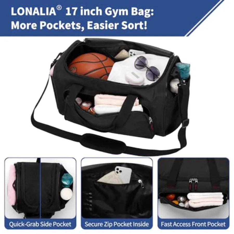 30L Gym Sport Duffle Bag - 17 inch Carry on Weekender Overnight Bag for Travel, Workout, Fitness -30L by S And B Enterprise
