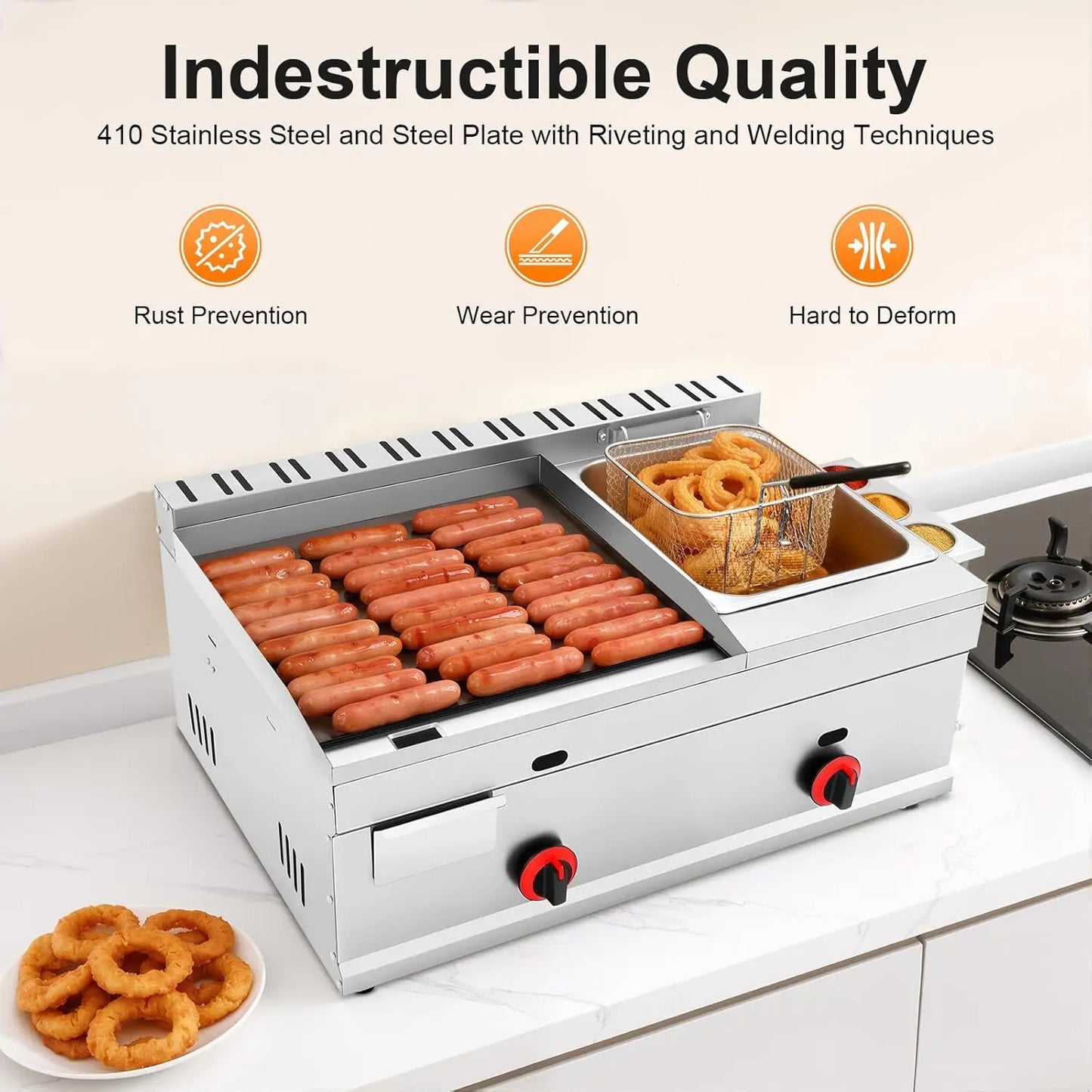 Stainless Steel Countertop Deep Fryer And Propane Griddle Combo