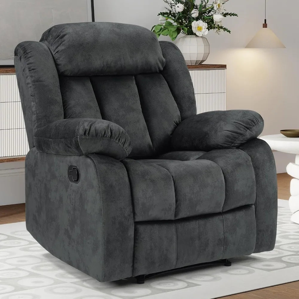 Manual Recliner Chair with Padded Armrests and Overstuffed Back by S And B Enterprise
